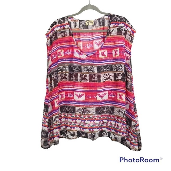 Show Me Your Mumu hieroglyphic tribal print multi colored sheer top - Picture 1 of 6
